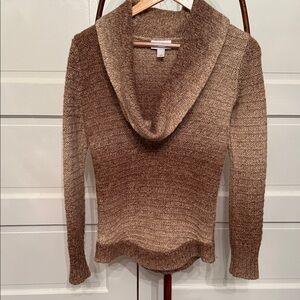 LOFT Wool Alpaca Blend Cowl Neck Sweater XS Brown Chunky Knit